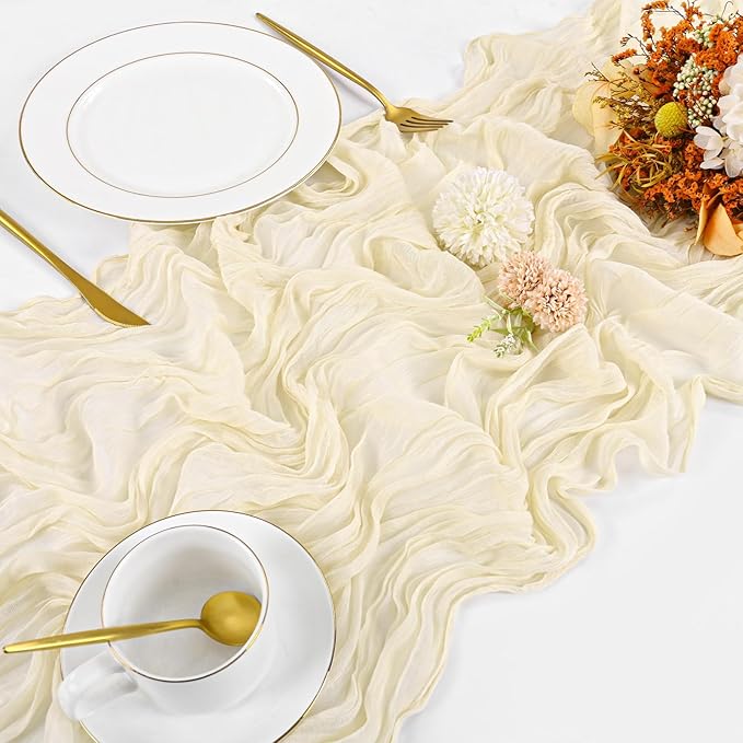 10 Pack Ivory Cheesecloth Table Runner 17x108 Inch Boho Gauze Cheese Cloth Table Runners for Wedding Party Baby Shower Birthday Home Decor