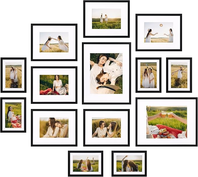 Giftgarden 14 Pack Black Picture Frames Set, 2pcs 11x14 Matted for 8x10, 6pcs 8x10 Matted for 5x7, 6pcs 5x7 Matted for 4x6, Gallery Frame Collage for Wall or Tabletop Display