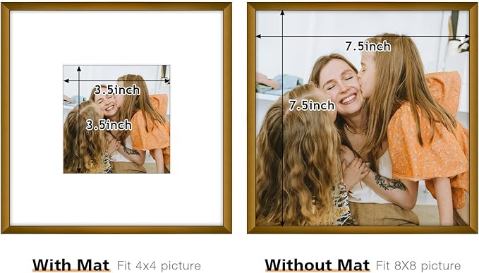 Frametory 2 Pack 8x8 Aluminum Frame with Mat for 4x4 Photo, Bronze