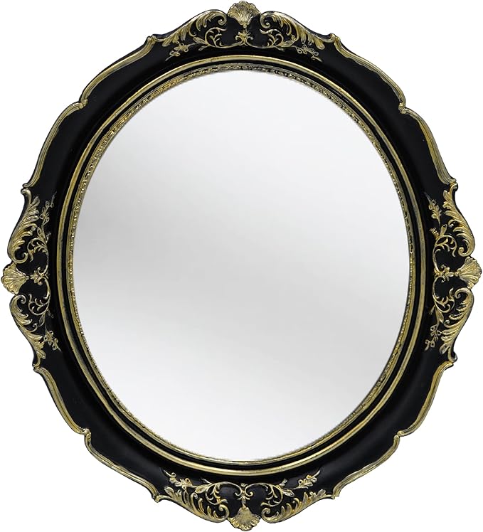 Funerom 12.8 x 14.3 inch Vintage Wall Mirror, Hanging Mirrors, Oval,Black | Decorative Mirror for Bedroom Living-Room Dresser Decor