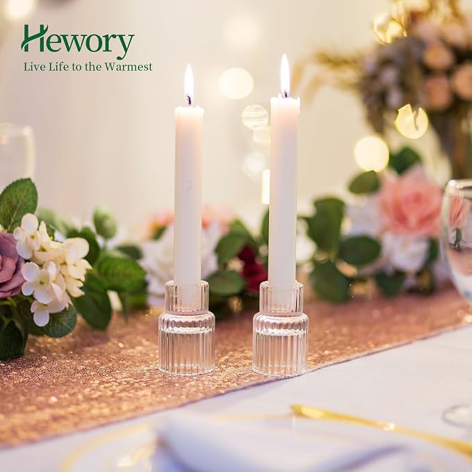 Hewory Taper Candle Holders Bulk, 10PCS Clear Glass Candlestick Holders | For 0.86" Taper Candles, Ribbed Candle Sticks Holder Decor, Wedding Table Centerpiece, Bridal Showers, Christmas, Home Decor