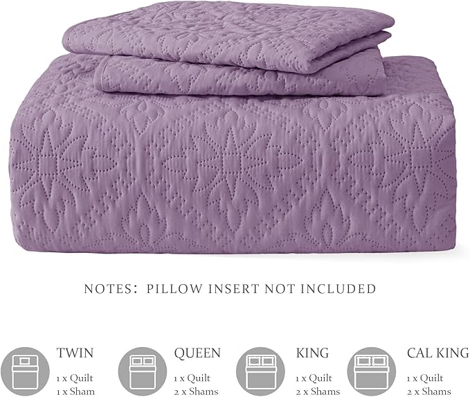 Exclusivo Mezcla California King Quilt Set, Dusty Lavender | Lightweight Soft Bedspreads Coverlets, All Season Bedding with 2 Pillow Shams, Modern Style for Bedroom Guest Room