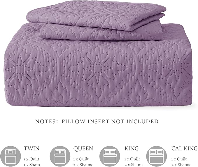 Exclusivo Mezcla Twin Quilt Set, Dusty Lavender | Lightweight Soft Bedspreads Coverlets, All Season Bedding with 1 Pillow Sham, Modern Style for Dorm Bedroom Guest Room