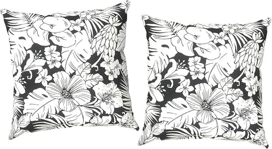 Outdoor Throw Pillow Covers 18x18 Inch, Decorative Pillow Covers for Patio Furniture, Tropical Blossom Noir Modern Cushion Cases for Garden Couch Home Sofa, Pack of 2