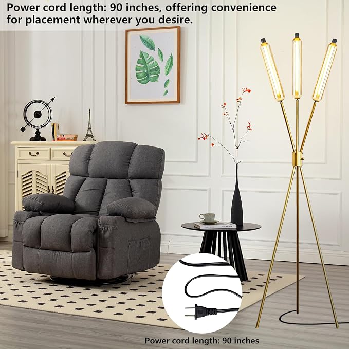 Lightdot LED Tripod Floor Lamps for Living Room, Stepless Dimmable Modern Standing Tall Lamp with 360° LED LampHead,Mid Century Industrial Floor Lamp for Bedroom/Sofa Beside/Corner Decor-Gold
