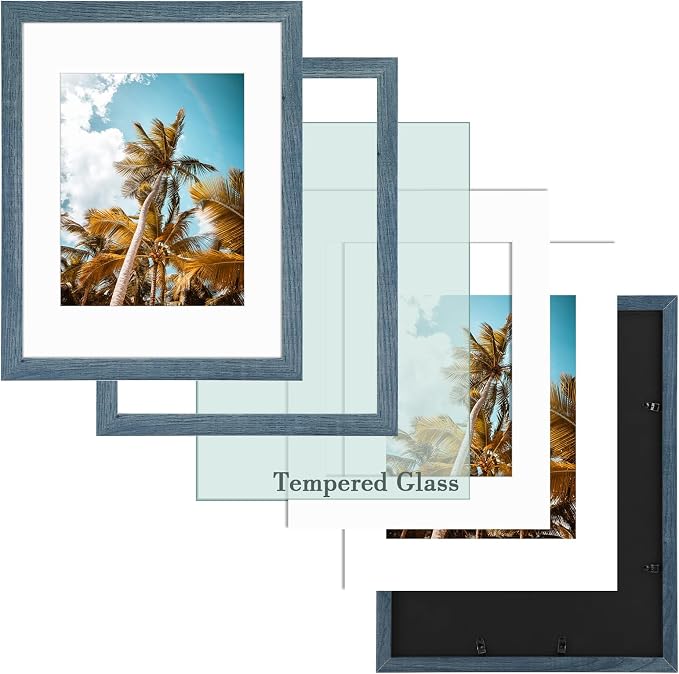 Frametory 2 Pack 11x14 Blue Picture Frame with Real Glass Mat for 8x10