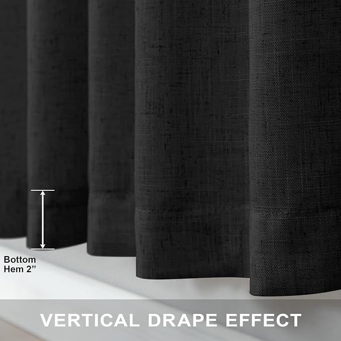 Pitalk Black Extra Long Curtains 120 Inches Long for Living Room 2 Panels Rod Pocket Back Tab Draperies Semi Privacy Light Filter Curtains for Patio Sliding Glass Door Vertical Blinds Shade 10 FT Tall