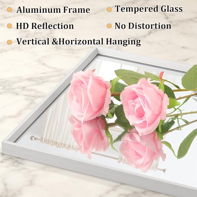 AAZZKANG Metal Frame Mirror Rectangle Wall Mounted Mirrors Large 26"x18" Decorative Modern for Bedroom Bathroom Entryway Hanging Vertically or Horizontally Silver