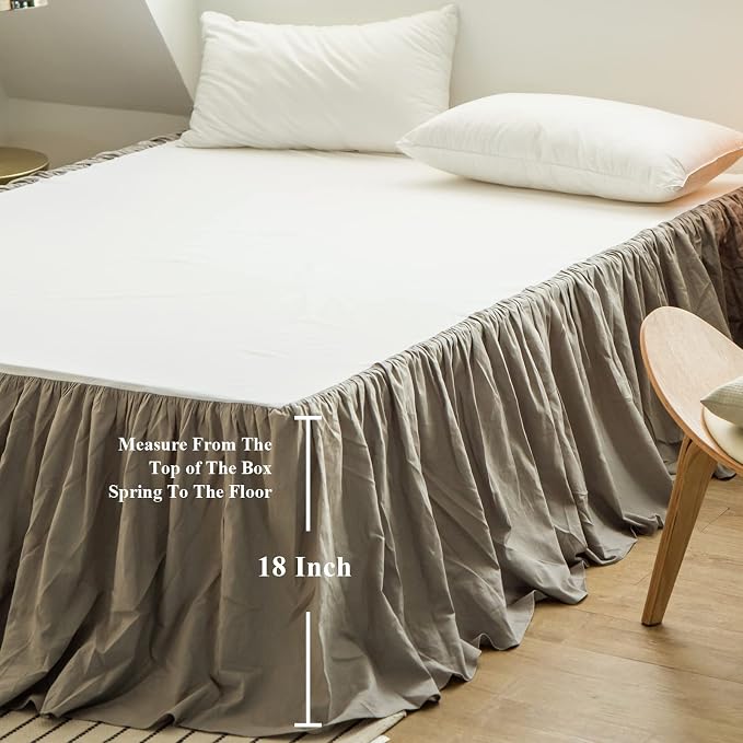 BISELINA French Linen Bed Skirt with Pleated Frills 18-Inch Tailored Drop Natural Flax Cotton Blend Dust Ruffle Soft Cozy Farmhouse Bedding (18" King, Ruffle Grey)
