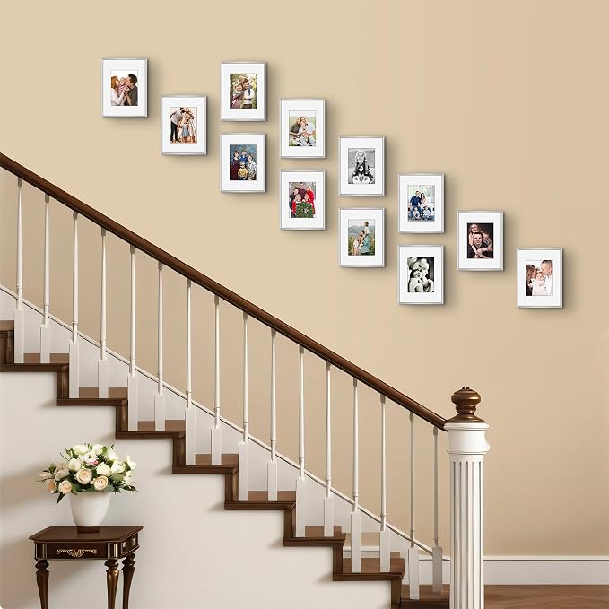 Frametory 12 Pack 9x12 Aluminum Frame with Mat for 6x8 Photo, Silver