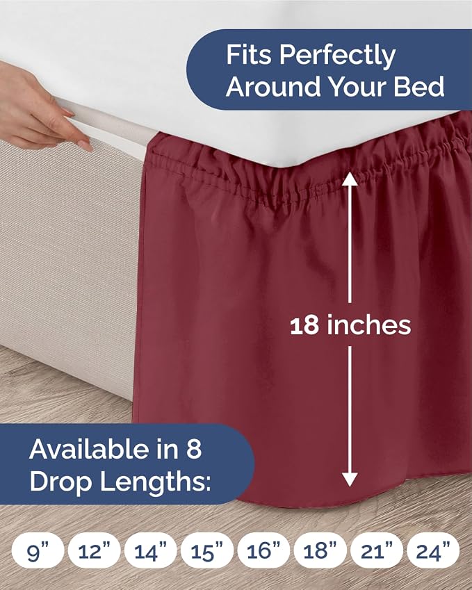 Burgundy Full Size Bed Skirt 18 Inch Drop Wrap Around Dust Ruffle