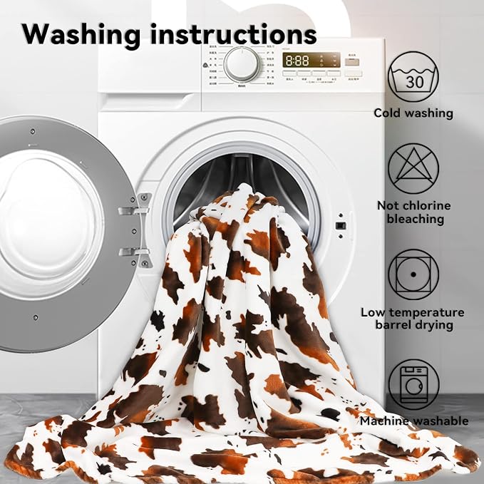 Twin Blanket for Travel, Lightweight Cozy Plush Soft Warm Fleece Throw Blanket for Bed, Couch, Sofa, Travel, Camping, Brown & White, 60x80 inches