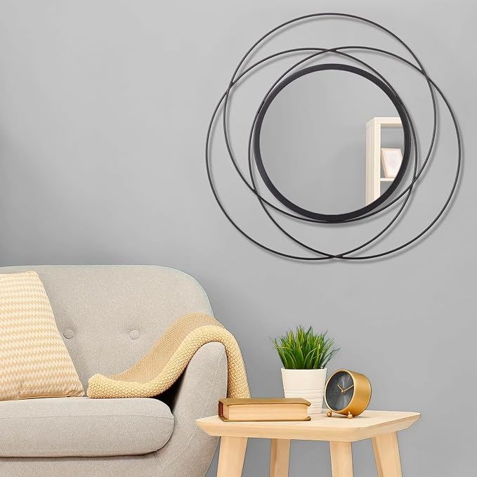 Black Circle Mirror Mounted Round Decorative Mirrors Circle for Bathroom Vanity, Living Room or Bedroom Entryway 24" x 24"