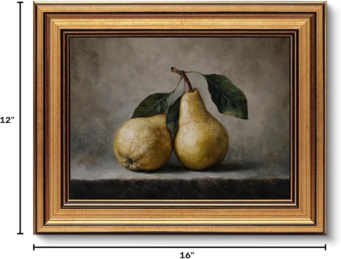 Vintage Gold Framed 3D Textured Wall Art Rustic Pear Still Life Wall Decor Picture Country Farmhouse Kitchen Antique Fruit Poster Cottagecore Aesthetic Print for Gallery Home Decoration 12x16in