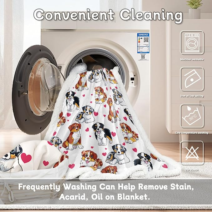 BlessLiving Throw Blanket, Red Dog Animal Australian, Twin | soft microfiber feel, Hearts Cat Plush Puppy 3D Gift print, for kids rooms, pet lovers, easy machine care
