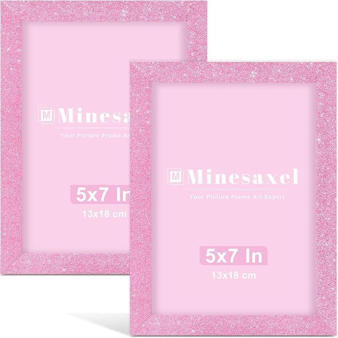 5x7 Colorful Picture Frame Set of 2, Wall Gallery 5 x 7 Glitter Photo Frames, Sparkle Cute Fun Artwork Frame for Wall or Tabletop (Pink)