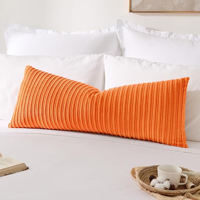 Kevin Textile Striped Corduroy 14”x36” Pillow Cover 1 Pack, Orange