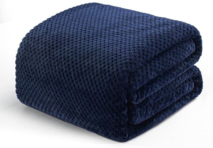 Exclusivo Mezcla Soft Waffle Fleece Bed Blanket Twin Size, Navy | Lightweight Plush Blanket for Bed, Couch, Sofa, Cozy Fluffy Design for Bedroom, Guest Room, All Season, 60x80 Inches