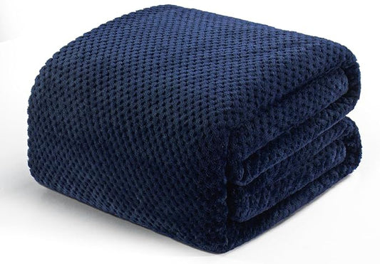 Exclusivo Mezcla Soft Waffle Fleece Bed Blanket Twin Size, Navy | Lightweight Plush Blanket for Bed, Couch, Sofa, Cozy Fluffy Design for Bedroom, Guest Room, All Season, 60x80 Inches