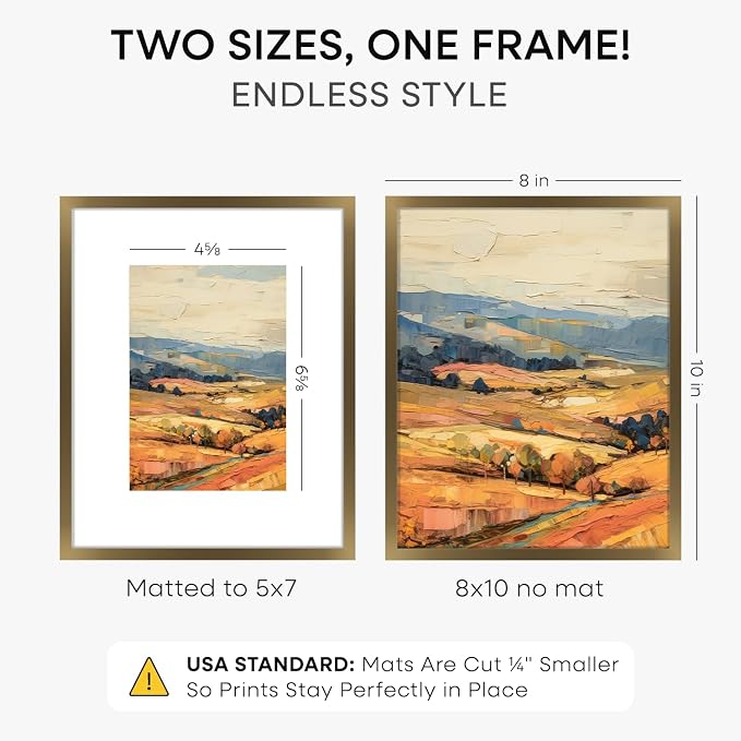 Homeforia 8x10 Bronze Picture Frame, High-End Metal, 5x7 Mat, Glass