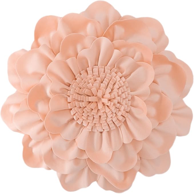 JWH 3D Flower Throw Pillow Cover Decorative Round Pillow Case Floral Cushion Velvet Pillowcase for Bed Sofa Couch Car Decor 14x14 Inches Peach Pink