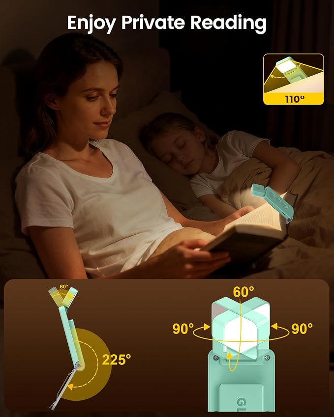 Glocusent Eye-Caring 12 LED Book Light, Compact Rechargeable Reading Light