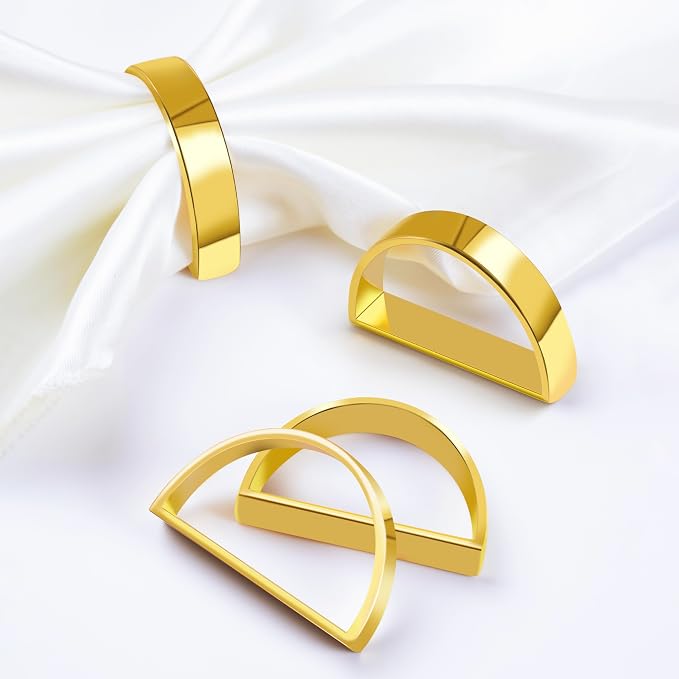 APTWOW Bright Gold Napkin Rings Set of 6, Fall Thanksgiving Table Decor | Semicircle, Metal, Gold Napkin Holder Buckles, Fall Napkin Rings for Dinner Table Decor, Wedding, Banquet, Valentines Day