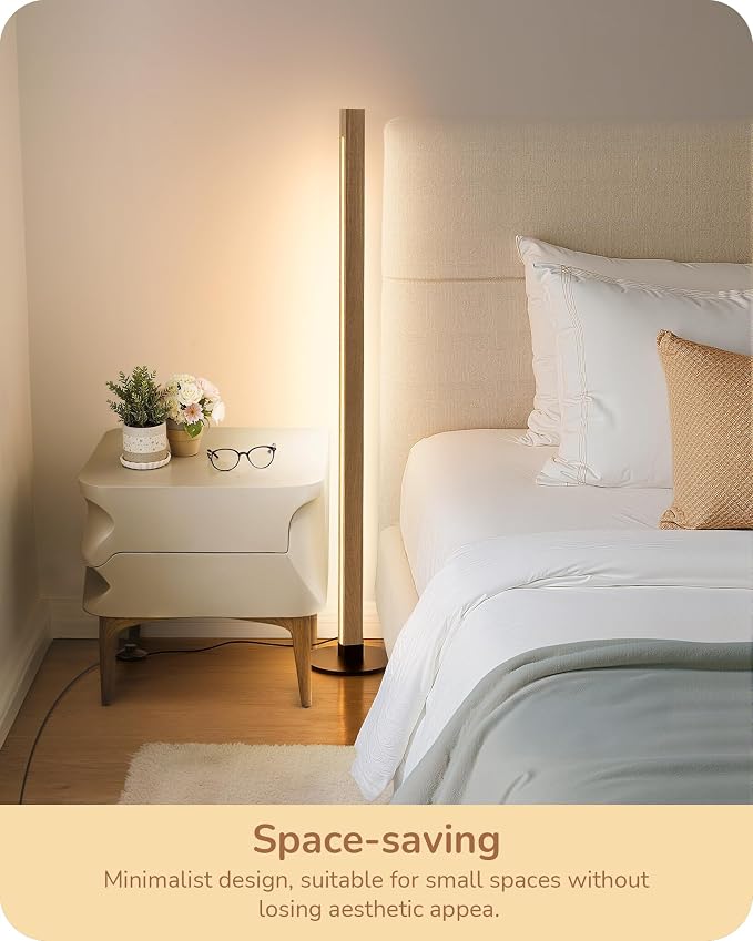 EDISHINE Wooden LED Floor Lamp with Remote, Dual Lighting, 7CCT & Dimmable