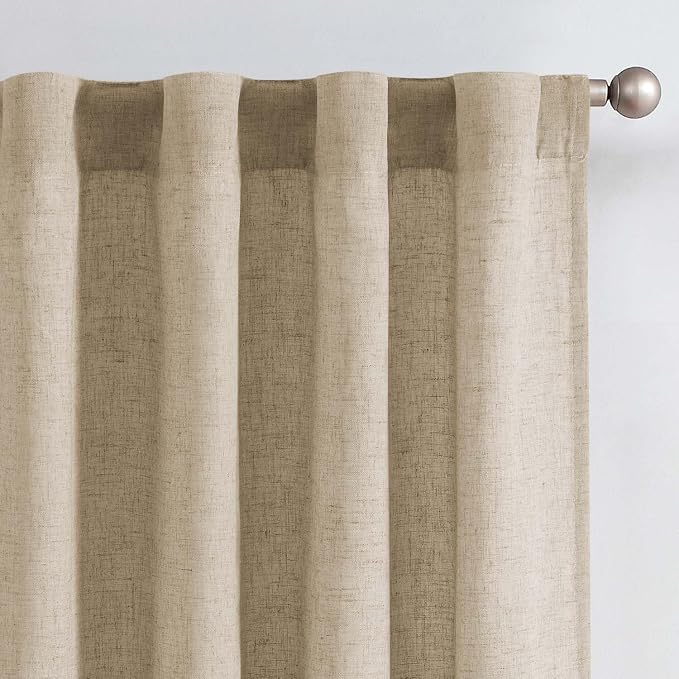 jinchan Lined Linen Curtains Privacy Back Tab 38x63 Inch 2 Panels Set Taupe | Light Filtering Curtains with White Privacy Liner, Cottage Core Farmhouse Curtains for Living Room, Rod Pocket 63 Inch Length