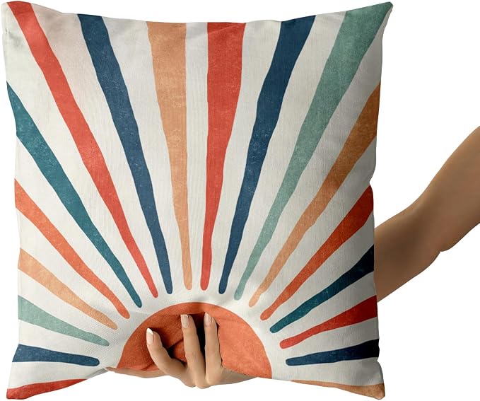 Giwawa Summer Pillow Covers 20x20in Set of 2 Colorful Boho Sun Sunset Sunrise Decorative Cotton Pillow Cases Sunshine Rainbow Stripes Throw Cushion Covers for Sofa Couch Bedding Patio