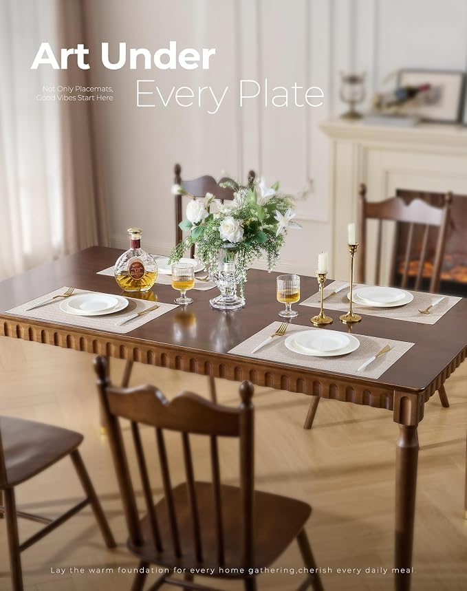 Leetaltree Beige Placemats Set of 6 - Heat-Resistant, Non-Slip Table Mats, Washable Woven Vinyl for Indoor & Outdoor Dining