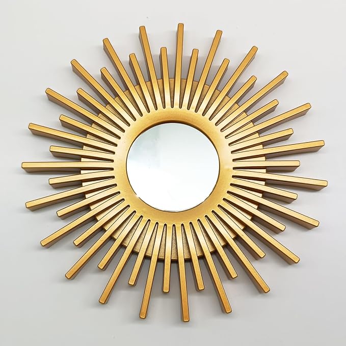Gold Mirrors for Wall Decor Pack of 3. Round Mirrors.Rays of Light and Annual Ring Shape. Decorative Mirrors.Wall Mirrors for Decor Home Decor.Plastic Frames.Glass Mirrors.Sun Gold Color.