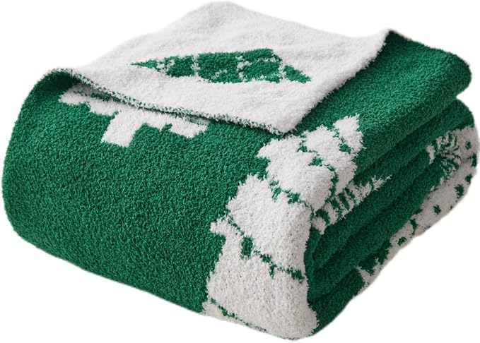 Christmas Throw Blanket - Holiday Theme Christmas Tree Prints Reversible, Warm Winter Cabin Throw, Premium Microfiber & Soft Touch, Plush & Fluffy, Warm & Cozy for Couch, Sofa, Bed, 50"x60"