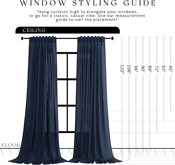 Jowels Navy Linen Curtains 92 Inch Long 2 Panels for Living Room | Navy Blue Light Filtering Semi Sheer Curtain,Back Tab Pocket Pleated Look,Boho Textured Privacy Drapes for Bedroom Window