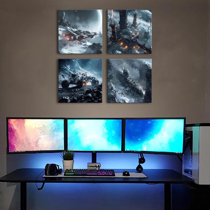 4Pcs Outer Space Room Decor for Boys Alien Planet Astronaut Wall Decor Galaxy Picture Marvel Room Canvas Painting Cosmic Poster Science Fiction Artwork Living Room Modern Home Decoration 16x16"