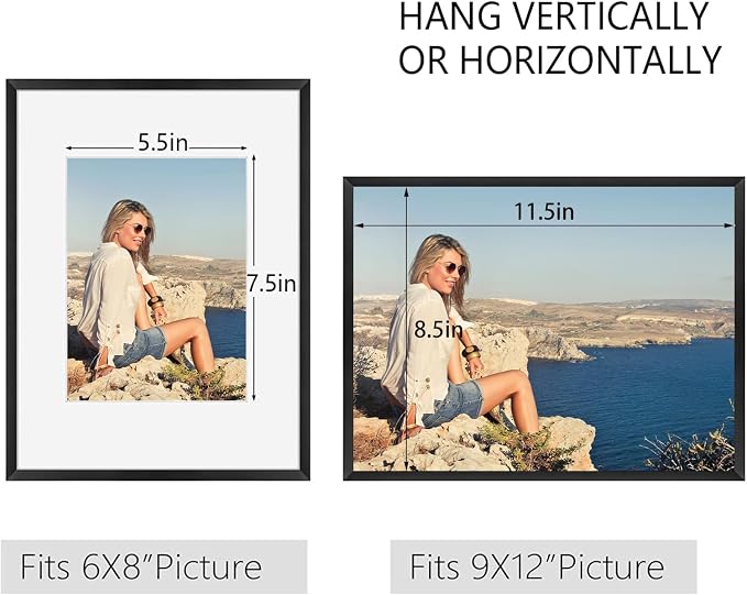 Frametory 12 Pack 9x12 Aluminum Frame with Mat for 6x8 Photo, Black