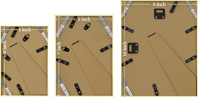 eletecpro Aluminum Gallery Wall Frame Set of 10 with Glass Cover, Gold | 2Pcs 8x10, 4Pcs 5x7, 4Pcs 4x6 Photo Frames, Multiple Sizes Picture Frames Collage Wall Decor or Tabletop