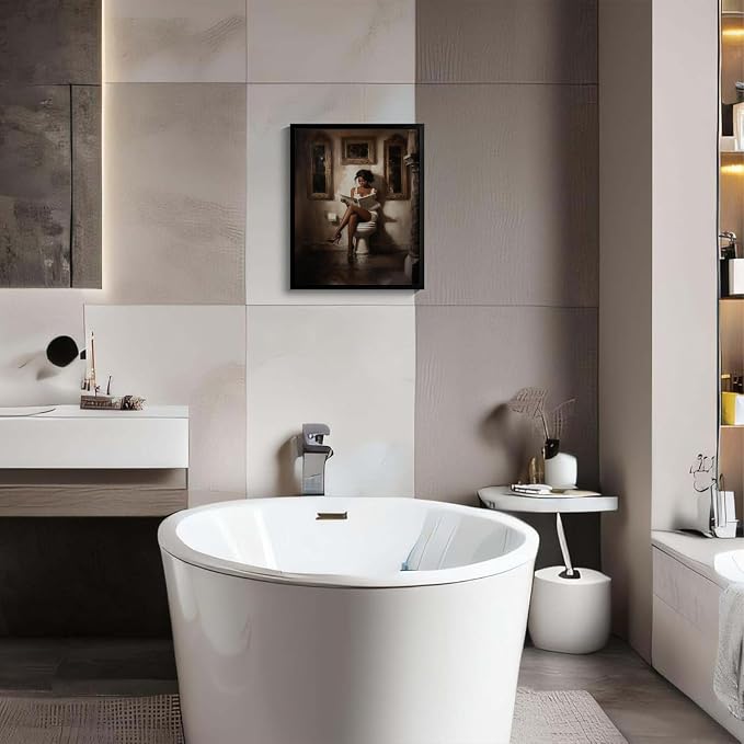 Black Women Bathroom Canvas Wall Art African American Bathroom Decor Poster Reading Woman Poster Black Girl Pictures Print Modern Minimalist Painting Artwork 16x24 Inch UnFramed Toilet Picture