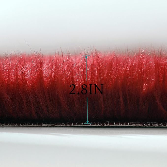 linmopm Faux Fur Rug Sheepskin Shag Fluffy Fuzzy Red 4x6 ft Rugs for Bedroom Bedside Bed Floor Living Room Plush High-Density Cushion Carpet Super Sofa Cover