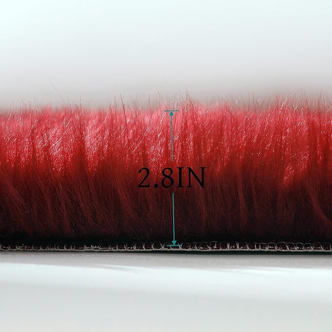 linmopm Faux Fur Rug Sheepskin Shag Fluffy Fuzzy Red 5x7 ft Rugs for Bedroom Bedside Bed Floor Living Room Plush Rectangle High-Density Cushion Carpet Super Sofa Cover