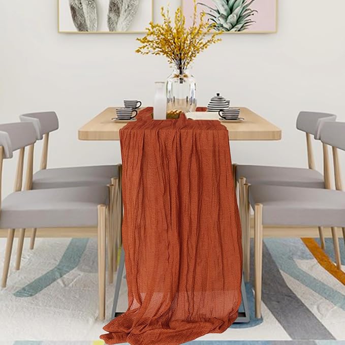 6 Pack Cheesecloth Table Runner 10Ft Christmas Gauze Boho Table Runners for Wedding Decor Bridal Shower Decorations Baby Shower Party(35" x 120")