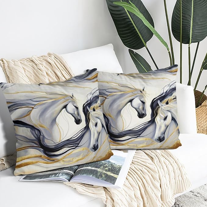 Abstract Horse Throw Pillows Cover 18"x18" Set of 2, Black Gold Pillow Cases for Sofa Couch Chair,Horse Living Room Couch Decor,Horse Stuff for House Lovers