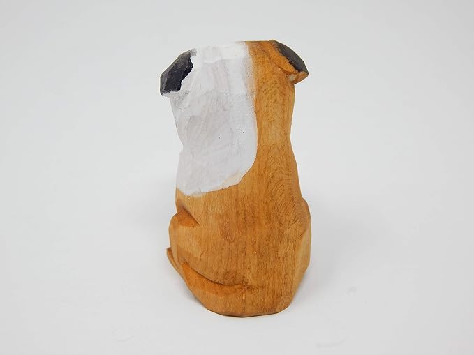Selsela English Bulldog Wooden Figurine – Hand-Carved Miniature Puppy Dog Statue, Small Pet Canine Sculpture, Handmade Home Decor & Collectible Gift