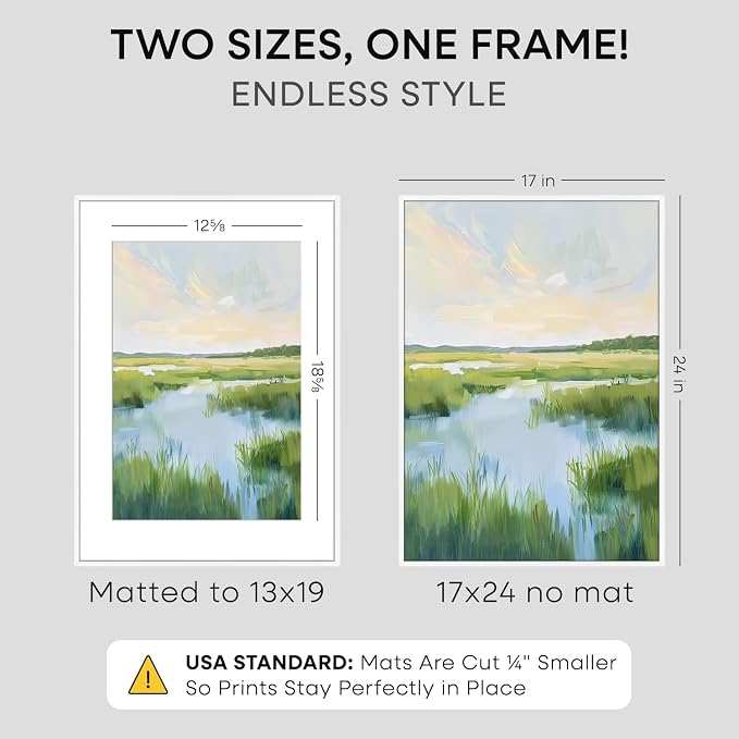Homeforia 17x24 White Picture Frame, High-End Metal, 13x19 Mat, Glass