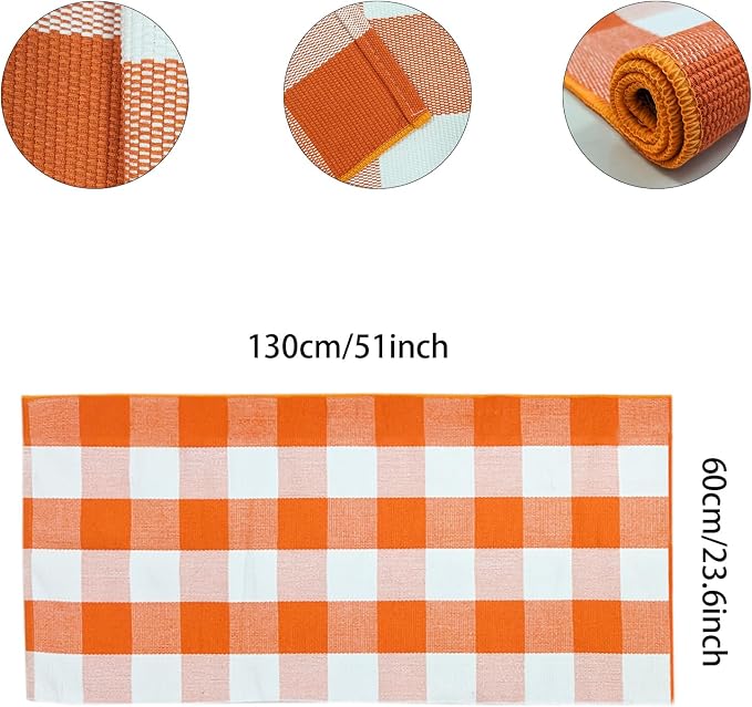 USTIDE Cotton Buffalo Plaid Rug Orange White Check Rugs 2'x4'3" Hand-Woven Indoor or Outdoor Rugs for Layered Door Mats Washable Carpet for Front Porch/Kitchen/Farmhouse/Entryway