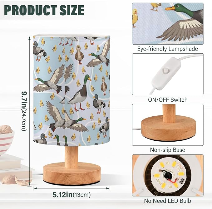 ALAZA Hipster Mallard Duck Decor Bedside Table Lamp with USB Port for Bedroom Nightstand Office Desk LED Bulb Included