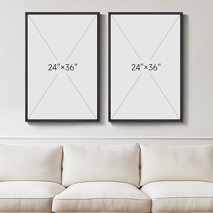 Framed Black and White Abstract Wall Art for Living Room Set of 2, 24x36 In | Flowing lines, Canvas prints, Modern paintings, Minimalist pictures, Wood frame, Dining room, Bedroom, Office wall decor
