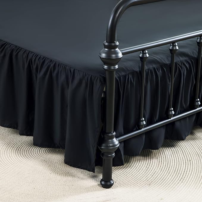 Bed Skirt Queen Size Ruffled Bed Skirt with Split Corners | 14 Inch Drop Dust Ruffle Bed Skirt with Platform - Black - Wrinkle Free, Fade & Shrink Resistant