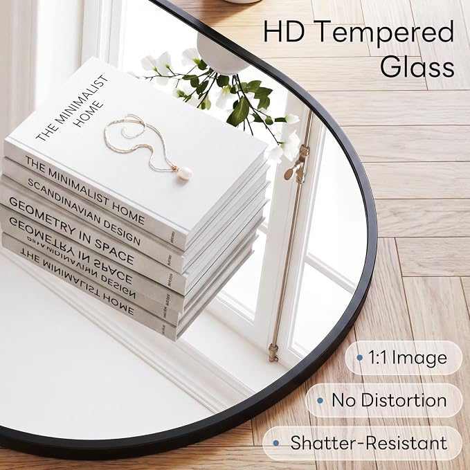 Sweetcrispy Oval Bathroom Wall Mirror, Vanity Mirror, 24x36 Inch | Metal Frame Tempered Glass, Over Sink Living Room, Bedroom Entryway Hang, Horizontal or Vertical, Black