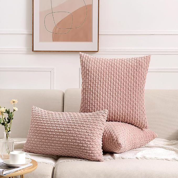 Fancy Homi 2 Packs Dusty Pink Decorative Throw Pillow Covers 12x12 Inch for Couch Bed Sofa, Modern Farmhouse Boho Home Decor, Soft Cute Plush Corduroy Cushion Case 30x30 CM